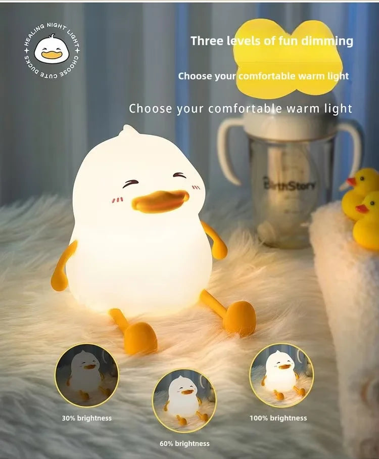 Cute Duck Design Led Night Light Silicone Cartoon Lamp Rechargeable Patting Lamp Children Night Light Kid Bedroom Decor Gifts