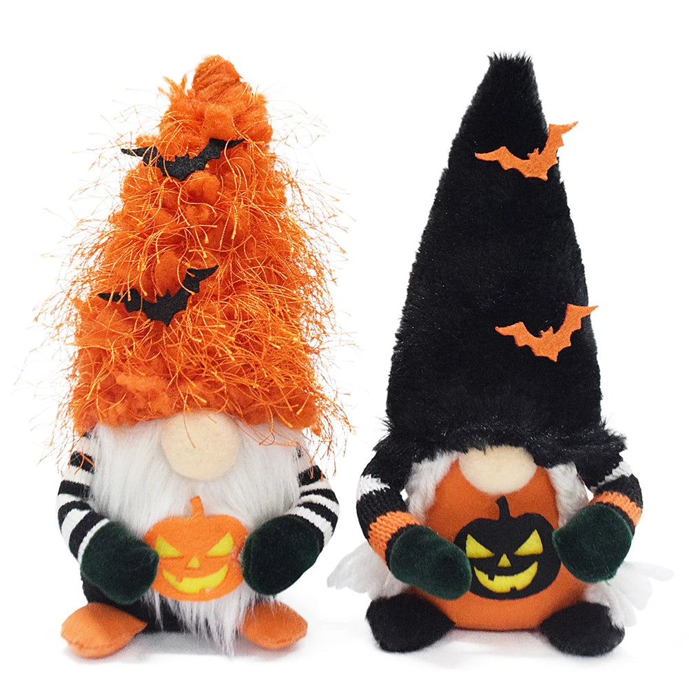 Boheng Handmade Halloween Pumpkin Bat Ornaments Swedish Tomte Nordic Plush Nisse Gonk Small Halloween Gnome Decorations