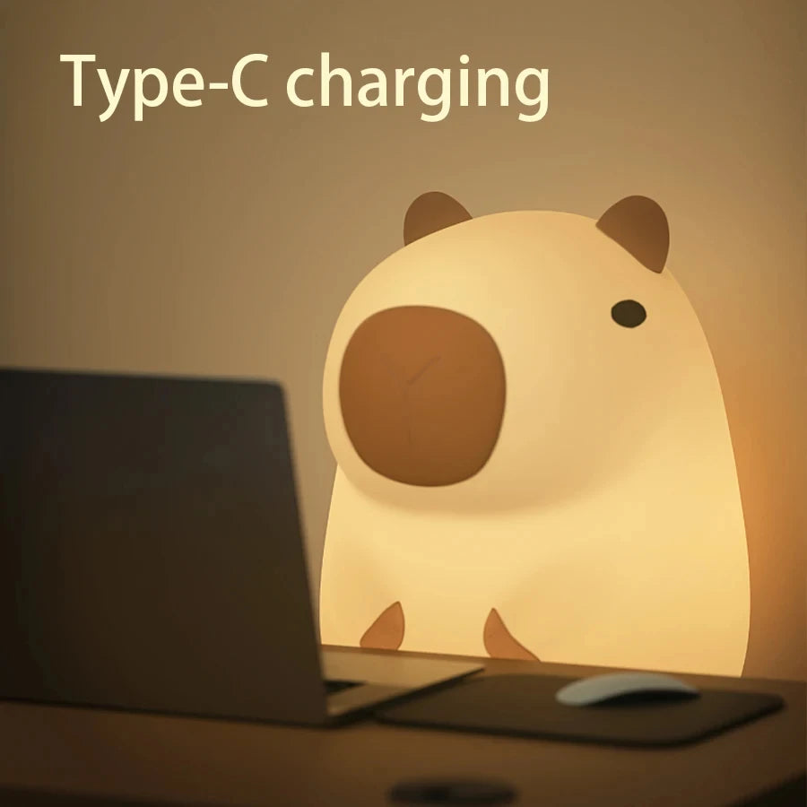 Cute Capybara Night Light Silicone Nightlamp USB Rechargeable Timing Lamp Patting Touch Control Led Lamp for Bedroom Living Room
