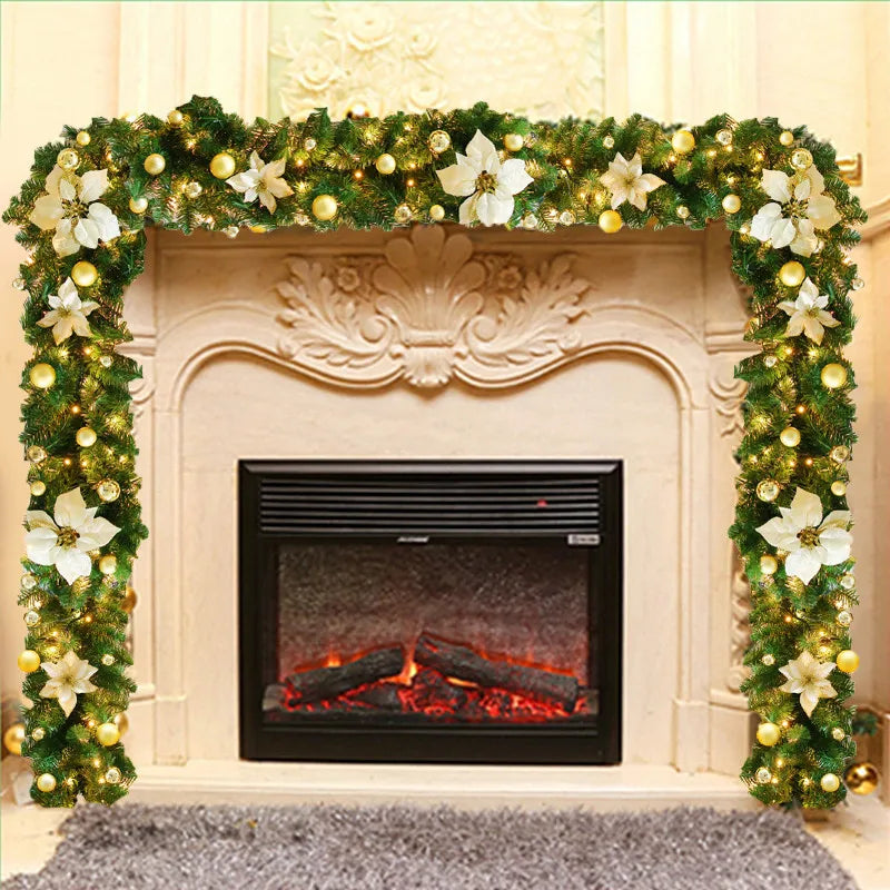 2.7m Christmas Decoration LED Rattan Garland Wreath Light Door Hanging Ornaments Artificial Xmas Tree Fireplace Decor