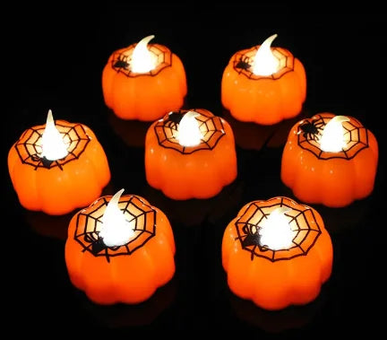 Pumpkin Candle Lights Mini Electric Candle Led Plastic Pumpkin T-Candle Ornaments with Smiley Face for Home Party Decor