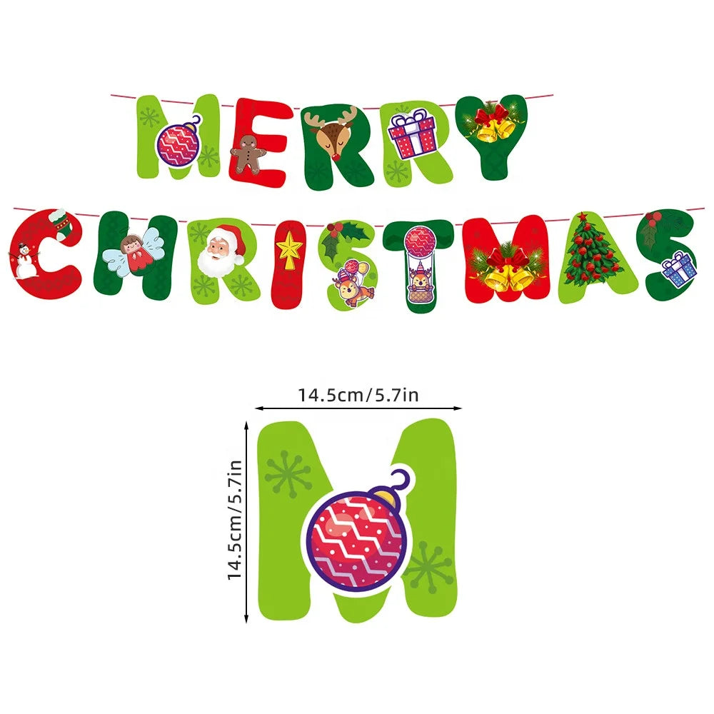 Merry Christmas Tree Decoration Fireplace Home Wall Hanging Decoration Xmas Tree Santa Banner Party Supplies Gingerbread Shaped