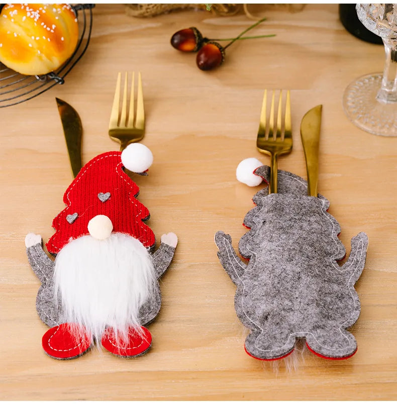 Christmas Table Decorations Christmas Knife and Fork Covers Cutlery Holder for Xmas Party Dinner Novelty Decorations