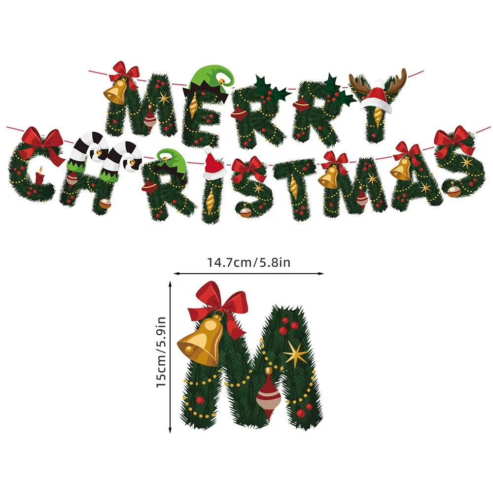 Merry Christmas Tree Decoration Fireplace Home Wall Hanging Decoration Xmas Tree Santa Banner Party Supplies Gingerbread Shaped