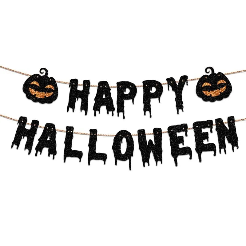 Happy Halloween Flag Reusable Interior Hanging Decoration Bat Pumpkin Spider