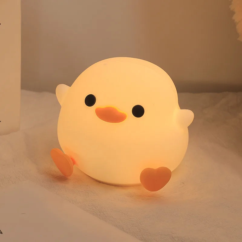 Cute Bean Duck LED Night Light Mini USB Rechargeable Silicone Patting Bedside Table Lamp for Bedroom & Living Room Touch Sensor