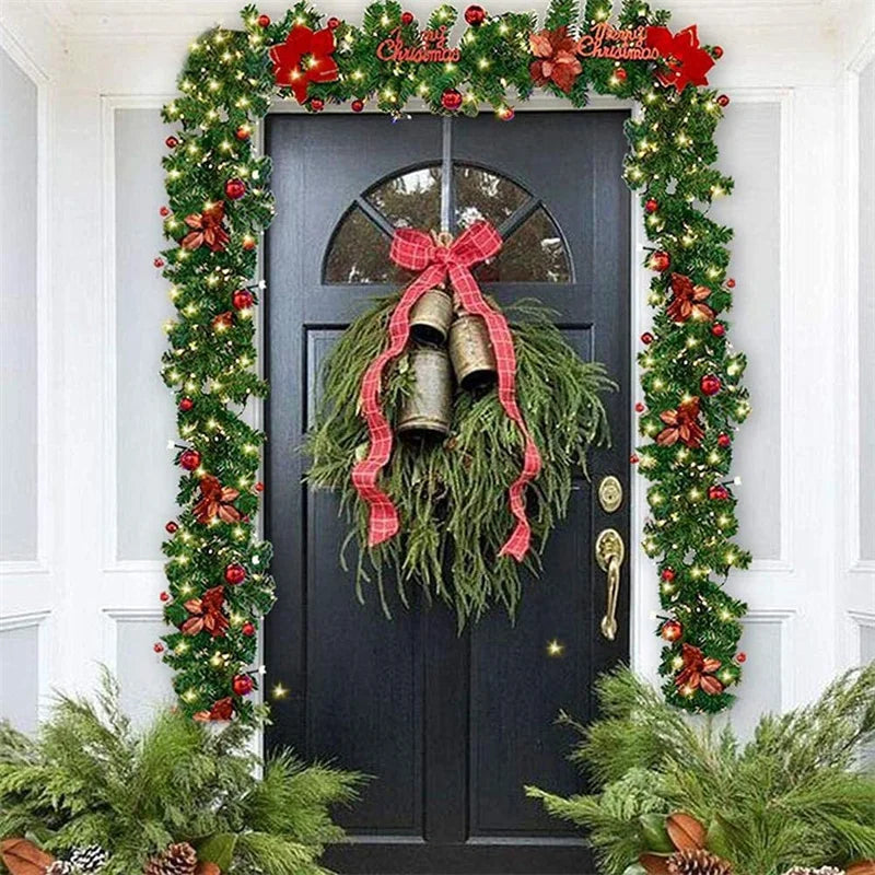 2.7m Christmas Decoration LED Rattan Garland Wreath Light Door Hanging Ornaments Artificial Xmas Tree Fireplace Decor