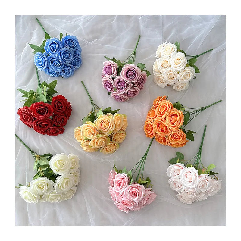 9-Head Pearl Rose Artificial Flower Wedding Arrangements High-End Ins Design Home Decor Simulated Roses