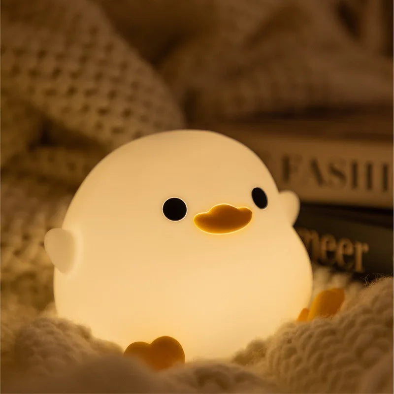 Cute Bean Duck LED Night Light Mini USB Rechargeable Silicone Patting Bedside Table Lamp for Bedroom & Living Room Touch Sensor