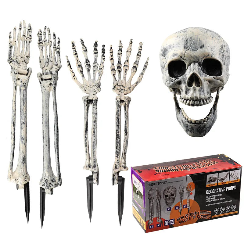 Halloween Party Horror Props Five-Piece Skeleton Head Ghost Simulator Child-Friendly Hot Selling Garden Ground Scene Decorations