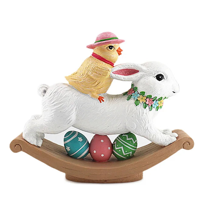 Easter Hand-Painted Resin Figurine Centerpiece Colorful Eggs With Bunny Decor for Home Tabletop Bedroom Decor