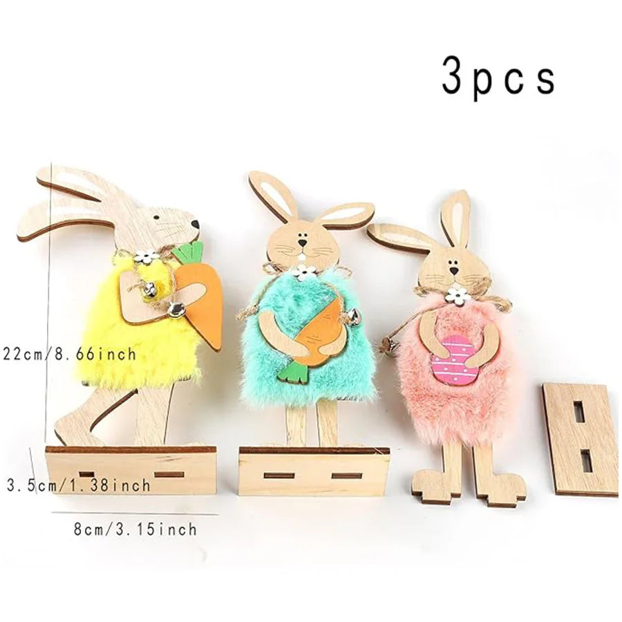 Home Easter Party Table Decoration Crafts Table Ornament Easter Wooden Bunny Decoration for Holiday