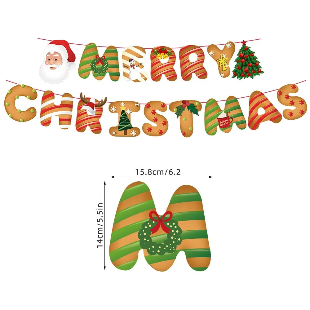 Merry Christmas Tree Decoration Fireplace Home Wall Hanging Decoration Xmas Tree Santa Banner Party Supplies Gingerbread Shaped