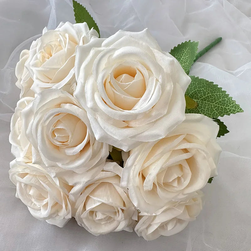 9-Head Pearl Rose Artificial Flower Wedding Arrangements High-End Ins Design Home Decor Simulated Roses