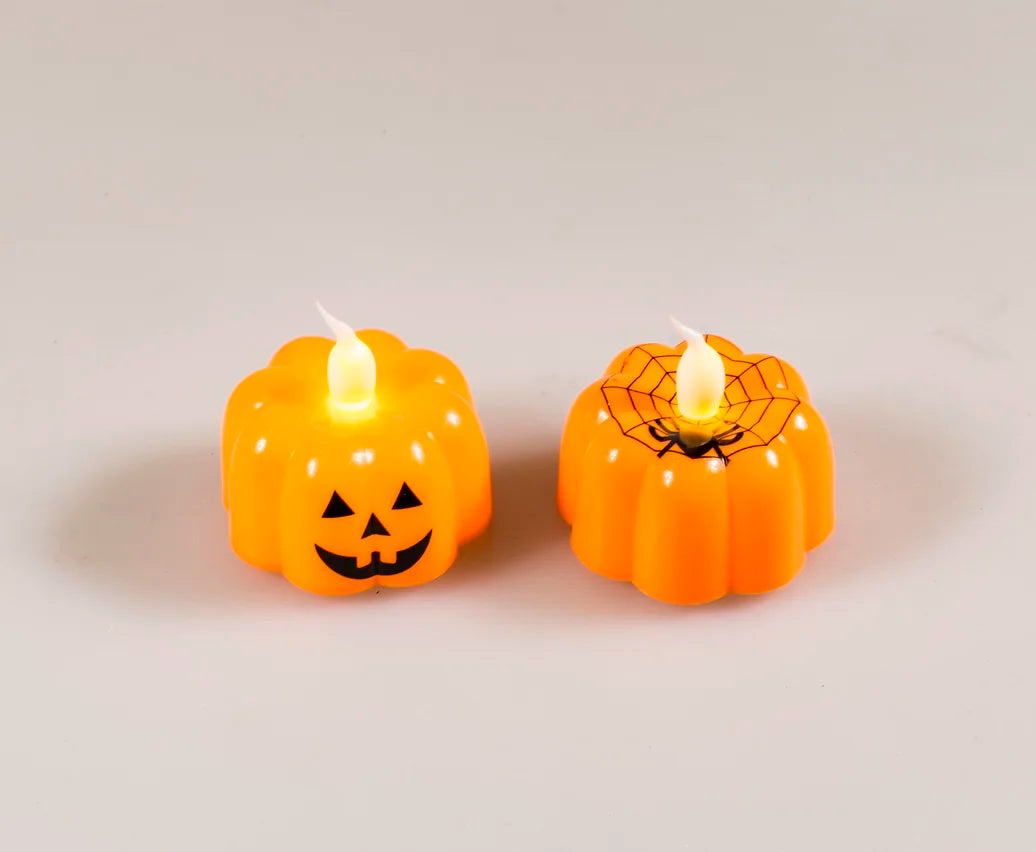 Pumpkin Candle Lights Mini Electric Candle Led Plastic Pumpkin T-Candle Ornaments with Smiley Face for Home Party Decor