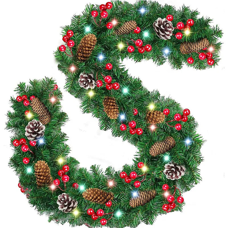 Christmas Decorations Garland Rattan Preserved Flowers red yellow green