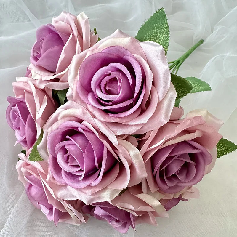 9-Head Pearl Rose Artificial Flower Wedding Arrangements High-End Ins Design Home Decor Simulated Roses