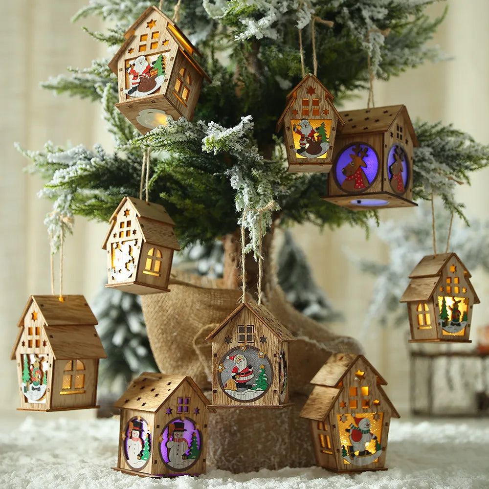 DIY Christmas Tree Ornament Home Decor Festival Decoration Wooden Christmas Decoration Supplies XMAS Christmas Lights