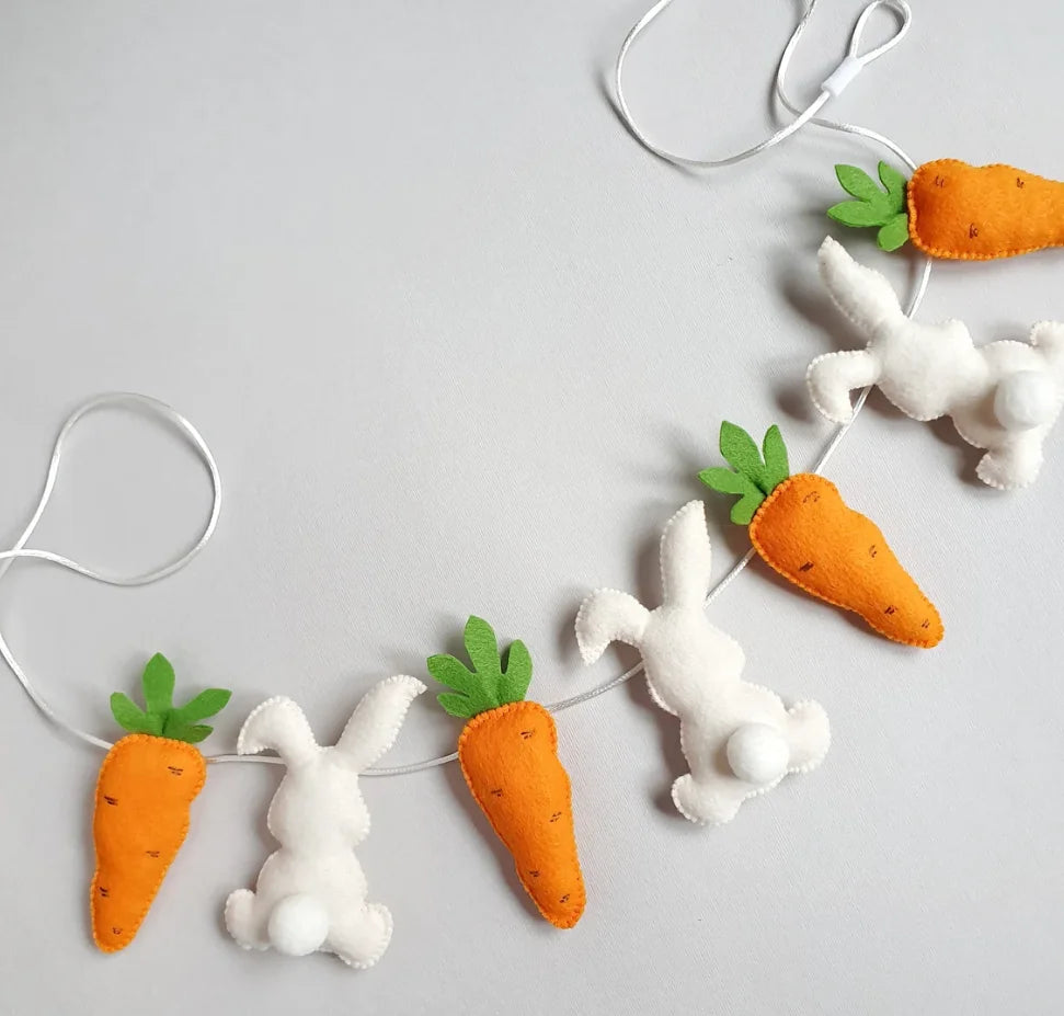 Easter Bunny and Carrot Garland Felt Easter Garland Rabbit Decor Easter Spring Pastel Decor