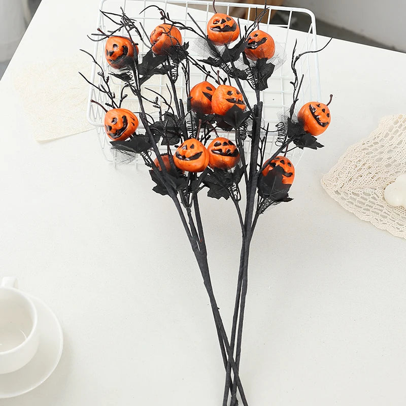 Halloween Horror Decorations Black Maple Leaf Pumpkin Flower Bouquet with Ghost for Home Parties New Year or Back to School