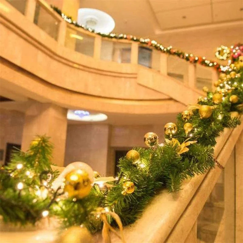 2.7m Christmas Decoration LED Rattan Garland Wreath Light Door Hanging Ornaments Artificial Xmas Tree Fireplace Decor