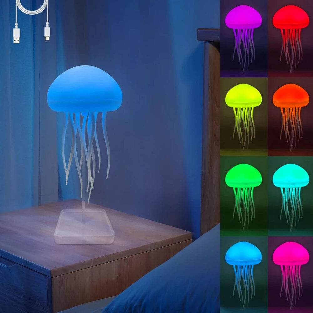 2025 Creative Home LED Night Light Dynamic Voice Control Jellyfish Color Changing Ambient Lamp Rechargeable