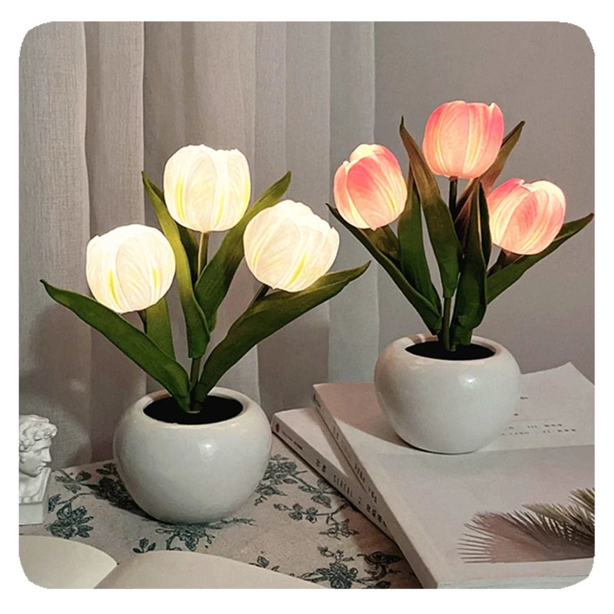 Desk Light Romantic Home Decor Rechargeable 5V Battery Lamp Bedroom 2025 New LED Tulip Table Bedside Night Simulation Flower 32