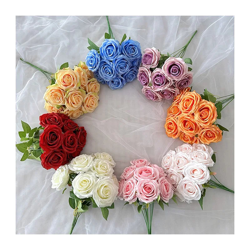 9-Head Pearl Rose Artificial Flower Wedding Arrangements High-End Ins Design Home Decor Simulated Roses