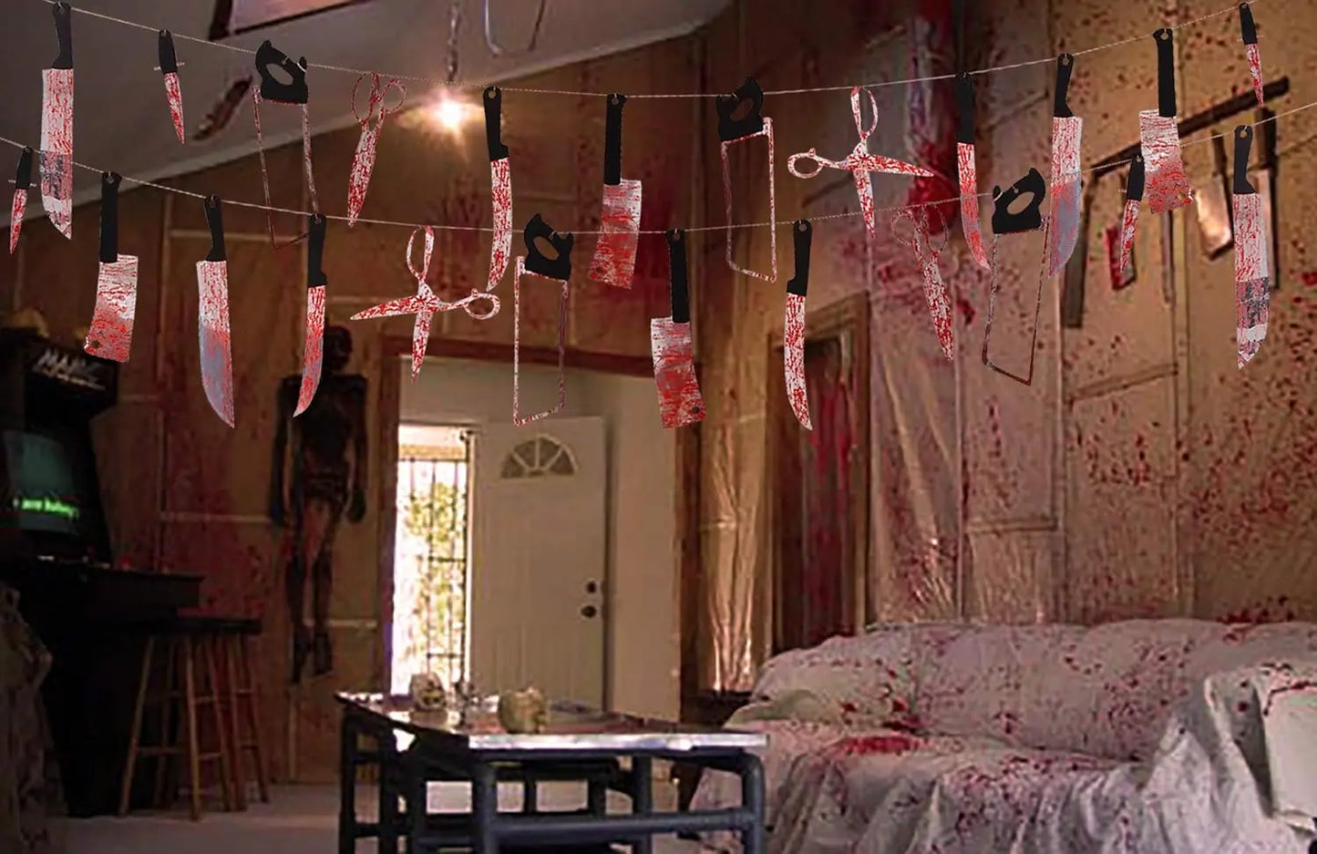 Halloween Party Decorations Bloody Banner Horror Scary Garland Decorations for Thriller Movie Theme Spooky Prop Supplies