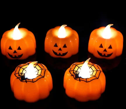 Pumpkin Candle Lights Mini Electric Candle Led Plastic Pumpkin T-Candle Ornaments with Smiley Face for Home Party Decor