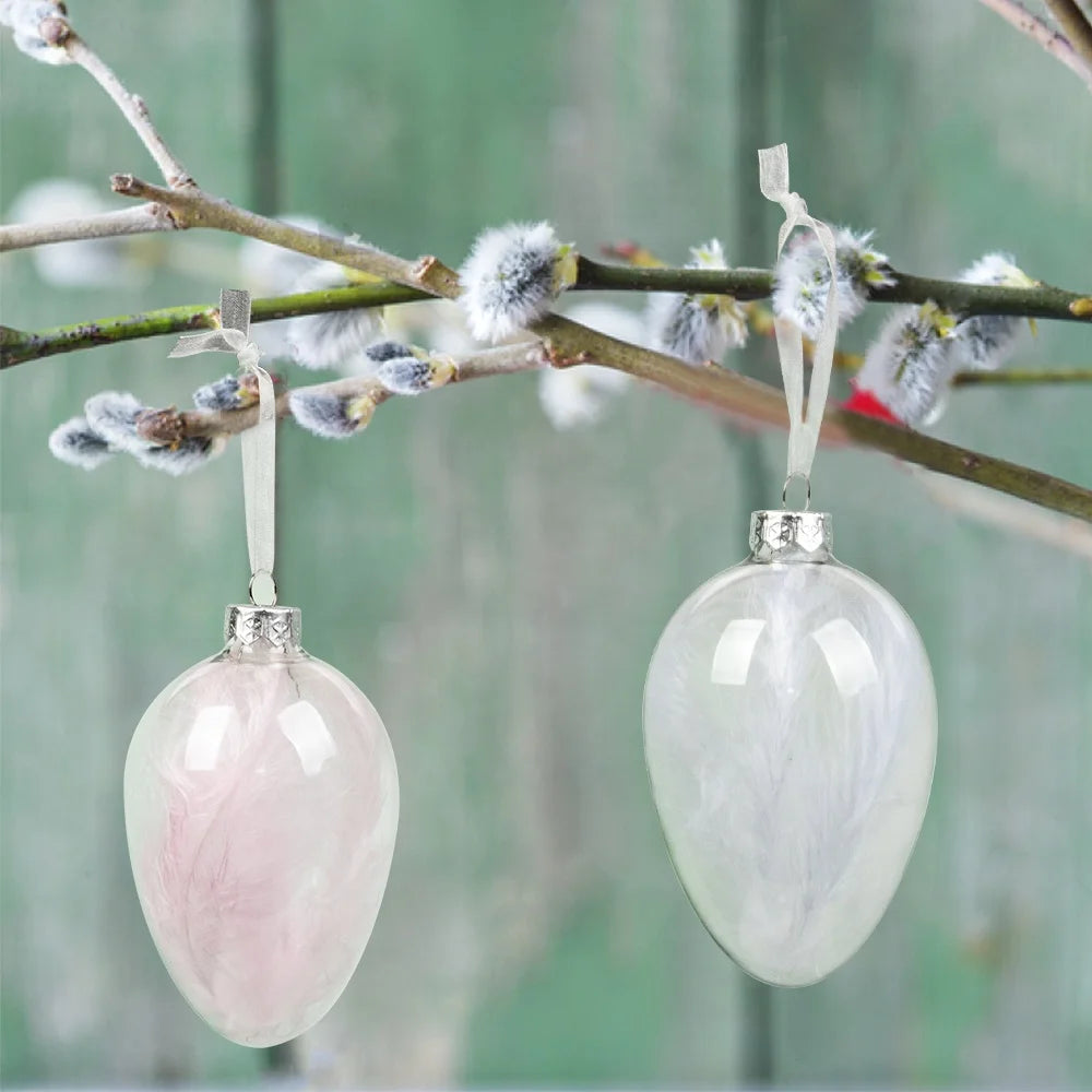 Happy Easter Decoration Indoor Custom Easter Eggs Filled Feather Hanging Decorative Glass Egg Easter Ornament