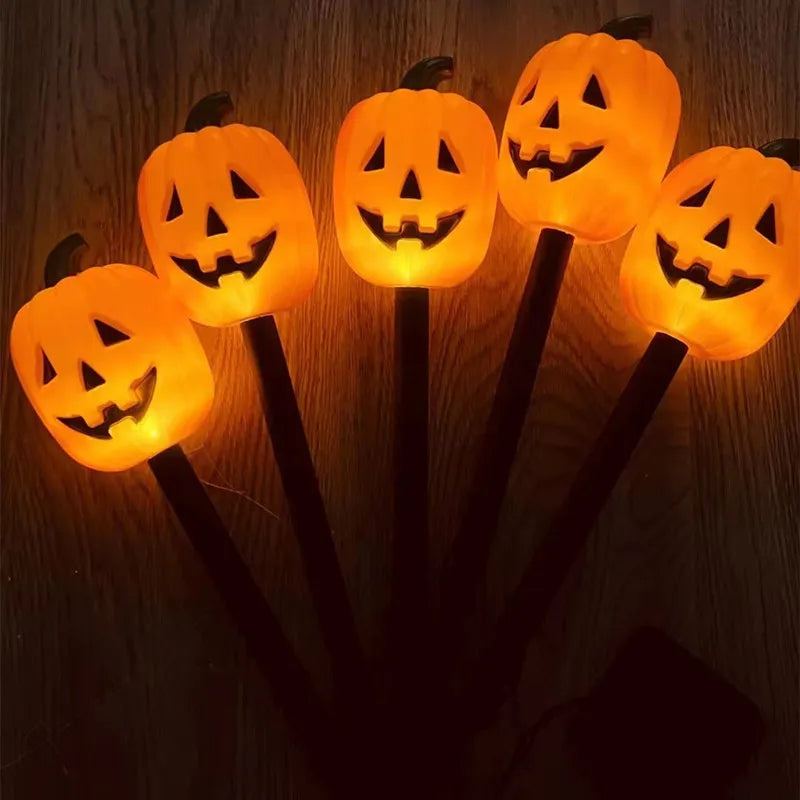 5pc Plastic Pumpkins Ghostly Inserted Lights Outdoor Halloween Decorations