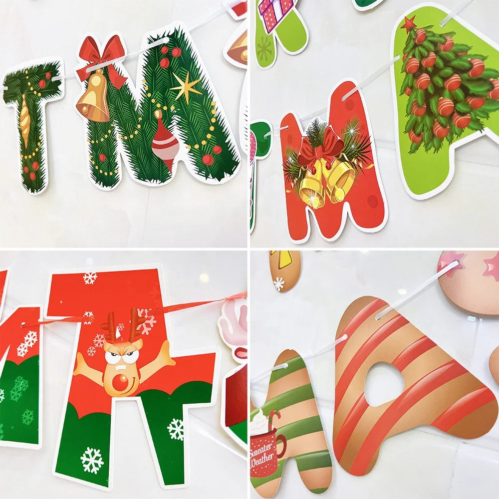 Merry Christmas Tree Decoration Fireplace Home Wall Hanging Decoration Xmas Tree Santa Banner Party Supplies Gingerbread Shaped