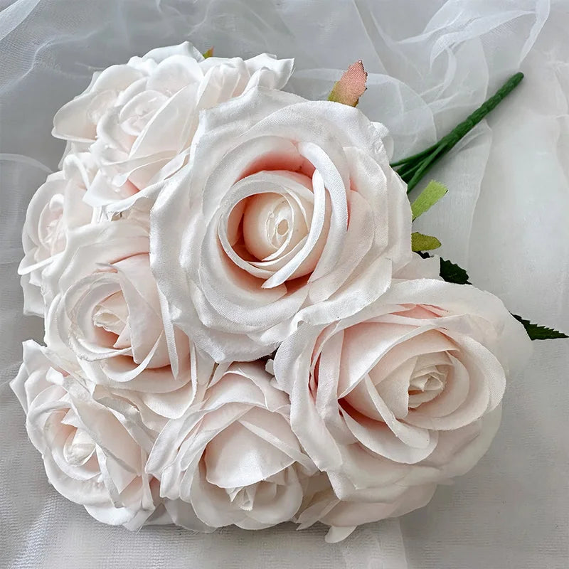 9-Head Pearl Rose Artificial Flower Wedding Arrangements High-End Ins Design Home Decor Simulated Roses