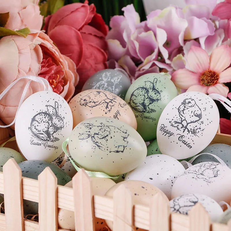 EAGLEGIFTS Happy Easter Decor Pink White Eggs Flowers Kids Gift Set Easter Decorative Ornament for Home Decoration