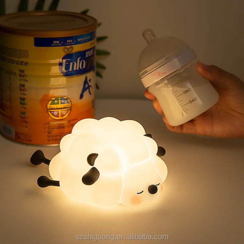 Cute Sheep Pat Night Light Nursery Christmas Gift New Year Birthday Gift Companion Patting Soft Animal LED Silicone Night Lamps