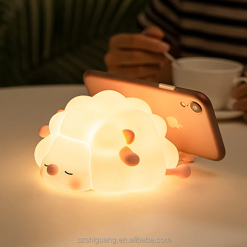 Cute Sheep Pat Night Light Nursery Christmas Gift New Year Birthday Gift Companion Patting Soft Animal LED Silicone Night Lamps