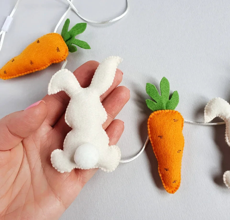 Easter Bunny and Carrot Garland Felt Easter Garland Rabbit Decor Easter Spring Pastel Decor
