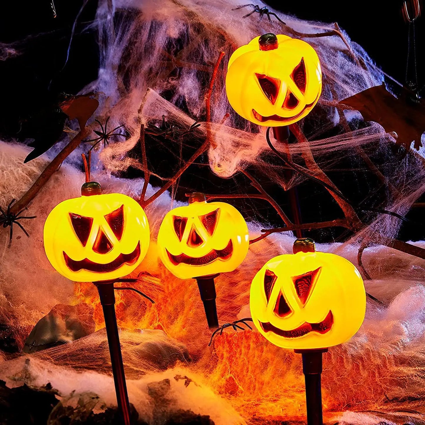 5pc Plastic Pumpkins Ghostly Inserted Lights Outdoor Halloween Decorations