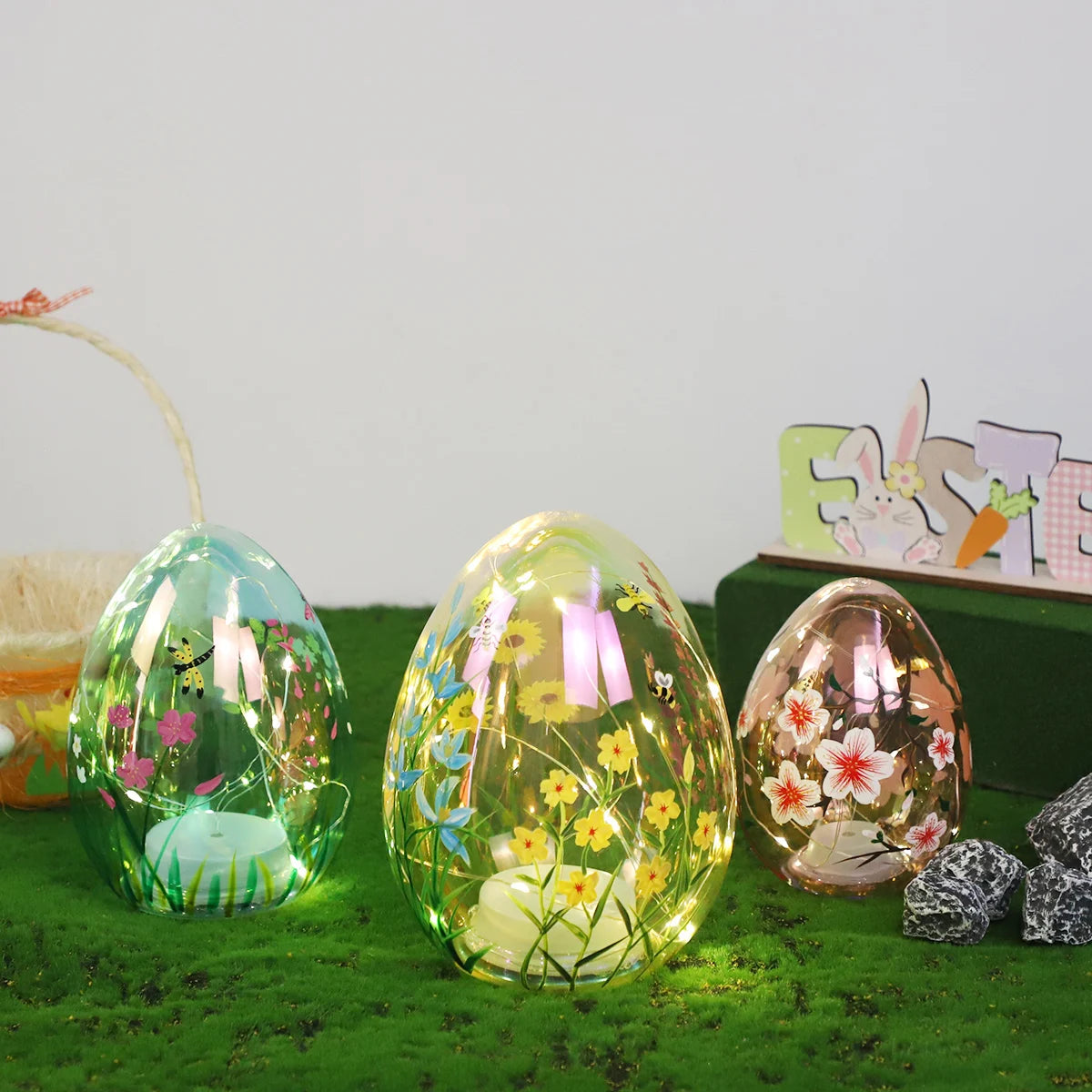 Glass Easter Egg Ornaments Stained Glass Easter Egg Ornaments Hanging Iridescent Ball Glitter Easter Eggs