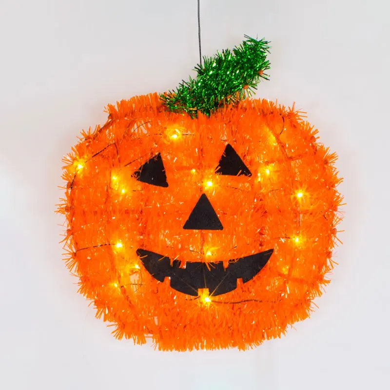 Halloween PVC Bright Silk Flat Pumpkin Copper Wire Lamp Wrapped Around the Plastic Frame Wall Decor with 20 Orange LED