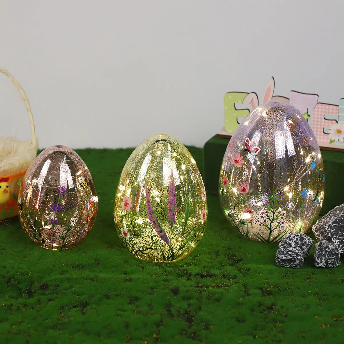 Glass Easter Egg Ornaments Stained Glass Easter Egg Ornaments Hanging Iridescent Ball Glitter Easter Eggs