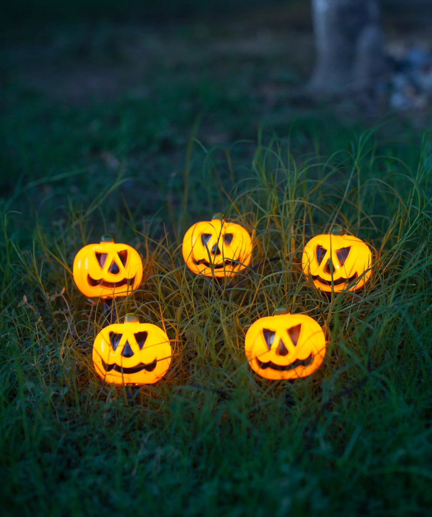 5pc Plastic Pumpkins Ghostly Inserted Lights Outdoor Halloween Decorations