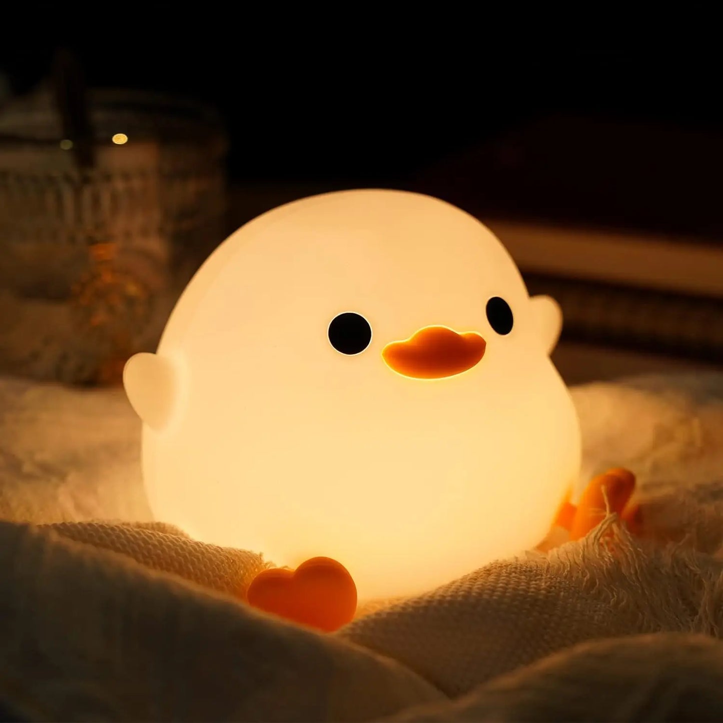 Cute Bean Duck LED Night Light Mini USB Rechargeable Silicone Patting Bedside Table Lamp for Bedroom & Living Room Touch Sensor