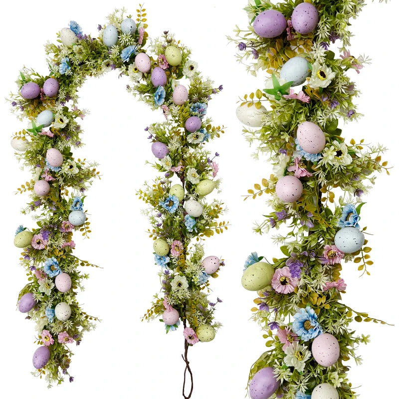 Artificial Vines Easter Garlands Mixed Colorful Flowers Easter Garlands for Front Door and Home Wall Decoration
