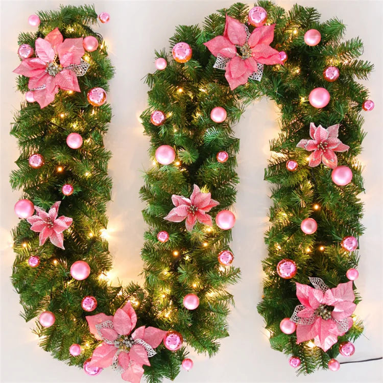 2.7m Christmas Decoration LED Rattan Garland Wreath Light Door Hanging Ornaments Artificial Xmas Tree Fireplace Decor