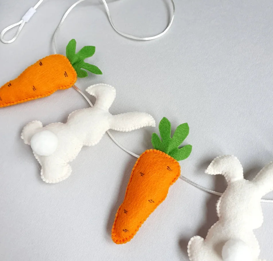 Easter Bunny and Carrot Garland Felt Easter Garland Rabbit Decor Easter Spring Pastel Decor