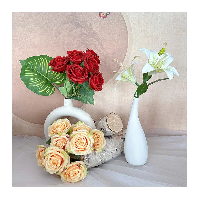 9-Head Pearl Rose Artificial Flower Wedding Arrangements High-End Ins Design Home Decor Simulated Roses