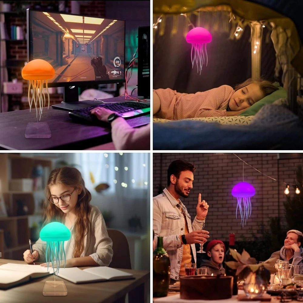 2025 Creative Home LED Night Light Dynamic Voice Control Jellyfish Color Changing Ambient Lamp Rechargeable