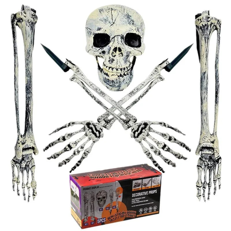 Halloween Party Horror Props Five-Piece Skeleton Head Ghost Simulator Child-Friendly Hot Selling Garden Ground Scene Decorations